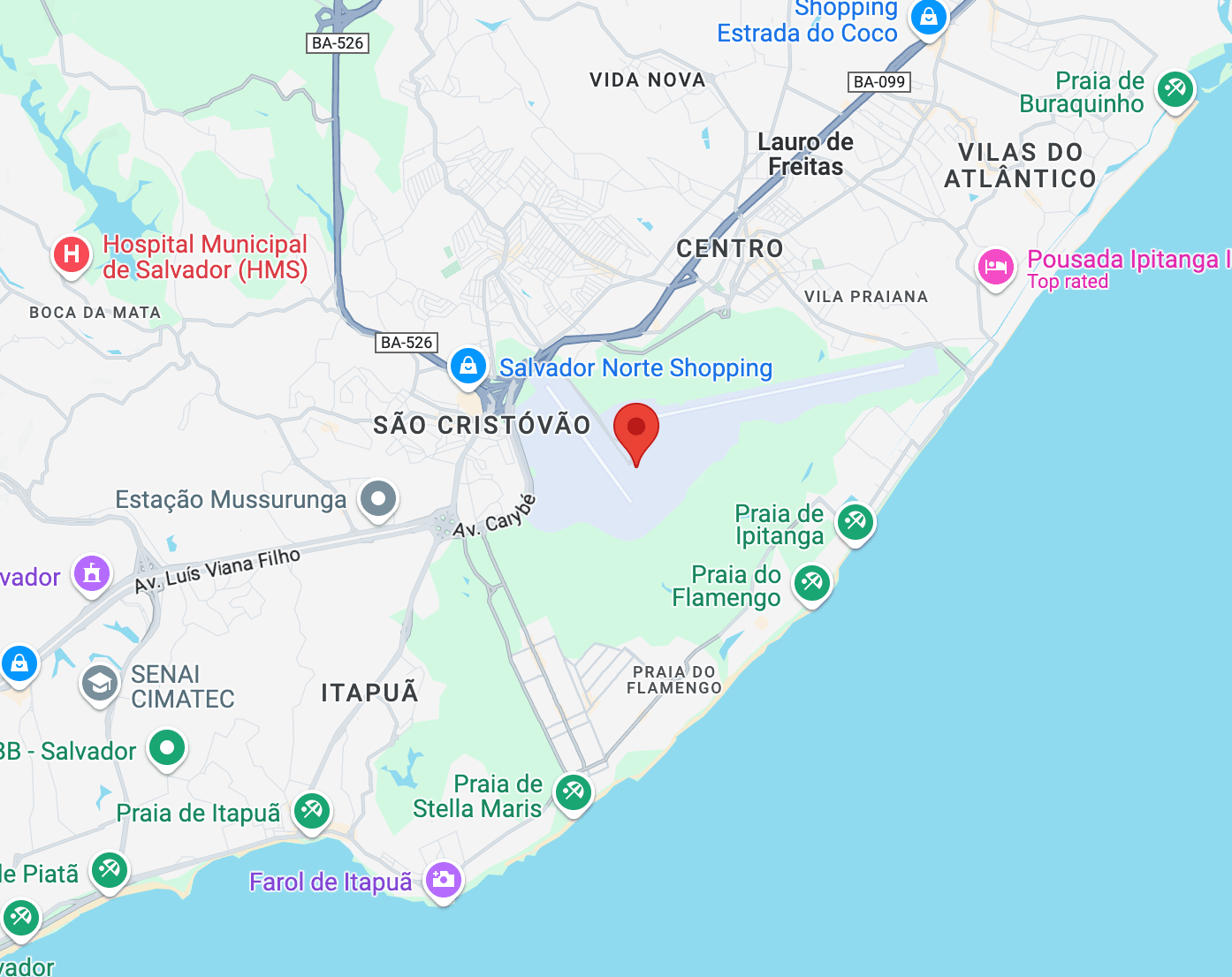 Mapa do aeroporto de Salvador até Itacimirim